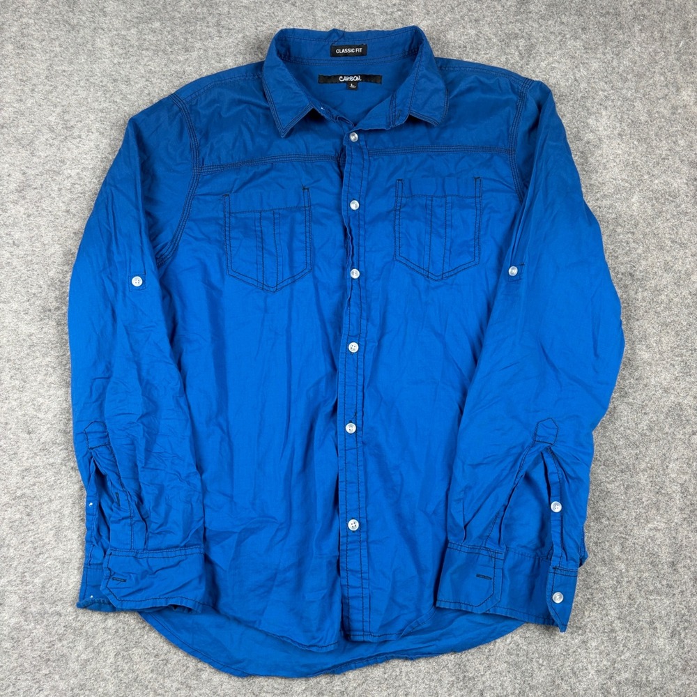Carbon Button Up Shirt‎ Mens Large Blue Classic Fit Contrast Stitch Utility